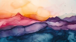 梦幻水彩绘就的山间暮色
