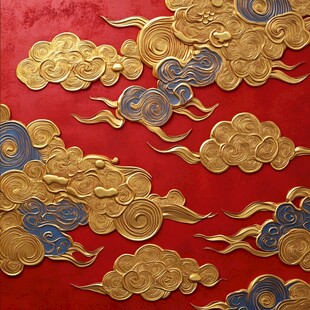 红色背景上的精美祥云纹饰