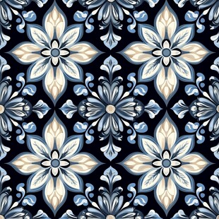 蓝白花卉几何图案无缝花纹