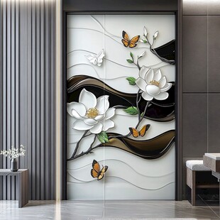 玉兰花蝴蝶玄关艺术装饰画