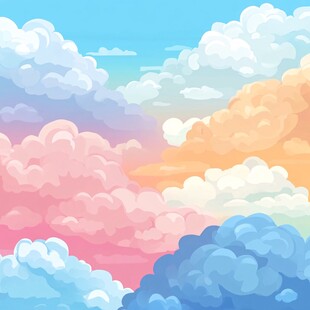 梦幻多彩云朵天空插画