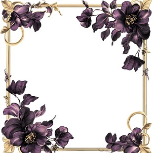 紫色花卉金色边框装饰图案