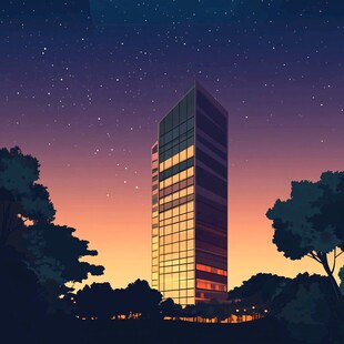 夜幕下的高楼与星空美景