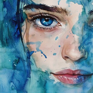 水彩绘就的梦幻蓝眸女子