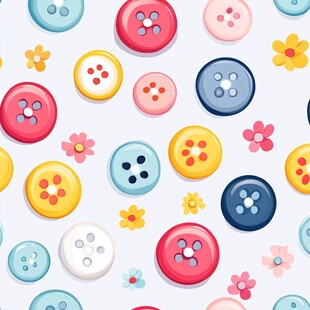 多彩纽扣与小花可爱图案