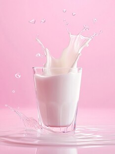牛奶飞溅玻璃杯中的瞬间