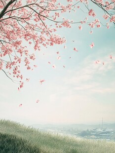 春日樱花飘落的美丽景致