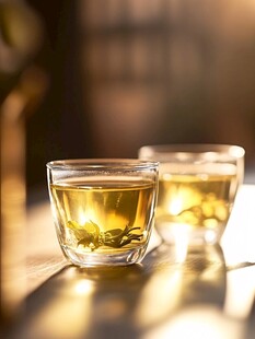 两杯清茶静置于桌