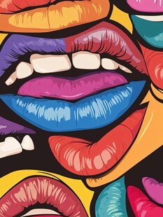 多彩嘴唇图案艺术插画
