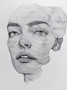 半脸线条素描人像艺术