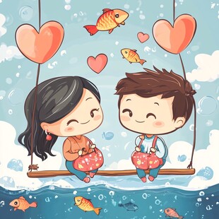 情侣甜蜜荡秋千浪漫场景