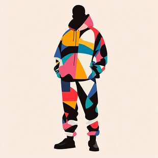 多彩几何图案连帽套装穿搭
