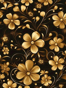 黑金花卉无缝图案背景
