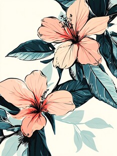 粉色扶桑花插画艺术