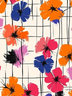 多彩花卉格子图案背景