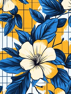 蓝黄花卉几何图案设计