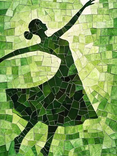 绿调马赛克中的舞蹈剪影
