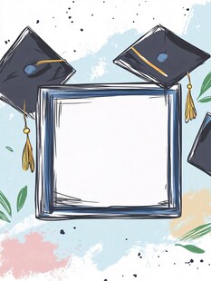 毕业相框与学士帽插画