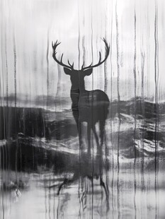 雾中麋鹿的神秘剪影