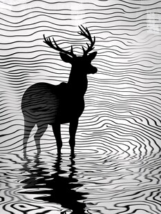 黑白鹿影于波纹背景中