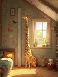 长颈鹿在儿童房的趣味身高测量