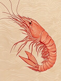 手绘红色大虾插画图案