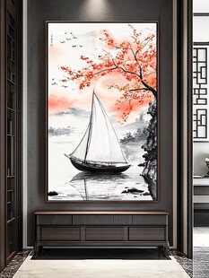 中式玄关处的帆船红梅图