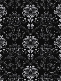 黑白花卉复古无缝花纹图案