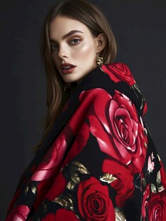 玫瑰印花大衣时尚模特