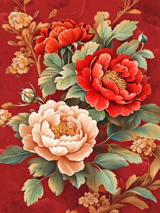 国色牡丹花卉插画图