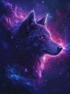 梦幻星空下的神秘紫眸狼