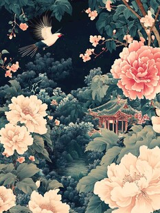 夜下繁花飞鸟中式美景