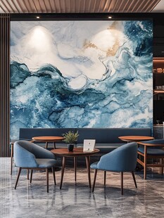 蓝调水墨风客厅装饰画场景