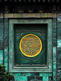 中式古典雕花绿漆门