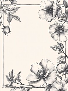花卉边框黑白手绘插画