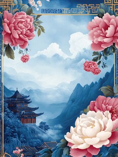 国风山水牡丹中式美景