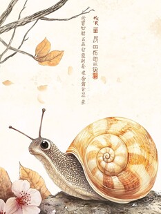 萌趣蜗牛于秋日花叶间