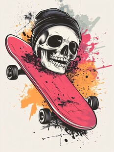 骷髅滑板 街头潮流艺术风