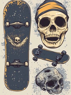 骷髅元素滑板插画设计