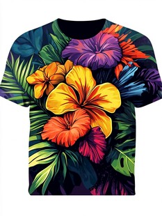 热带花卉图案时尚T恤