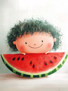 绿发萌娃抱西瓜