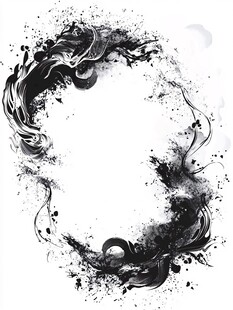 水墨飞溅圆形艺术图案