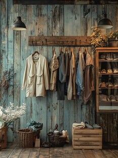 复古风木质衣橱衣物陈列