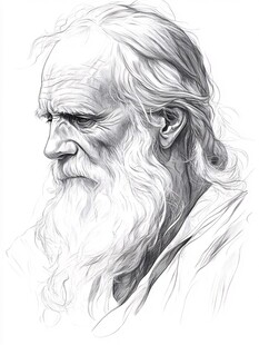 白发长髯老者素描头像