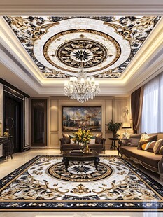 奢华欧式客厅天花板与地饰