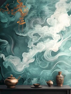 中式古风茶境云雾缭绕图