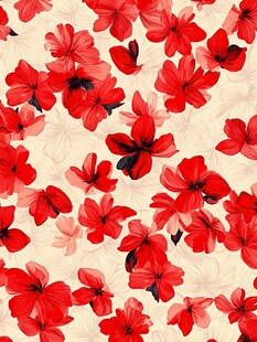 红色花卉无缝图案背景