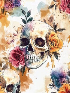 水彩骷髅与花卉图案设计