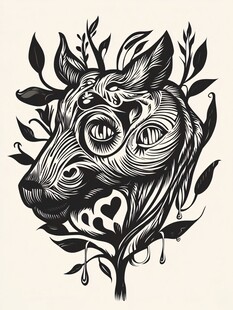 黑白风动物神秘图腾插画