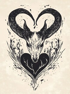 山羊头骨心形艺术图案